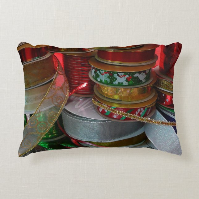 Almofada Decorativa Spools de Férias de Natal Vermelho e Dourado (Frente)