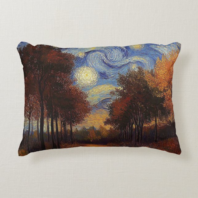 Almofada Decorativa Starry Autumn Forest – Artistic Rectangular Pillow (Frente)