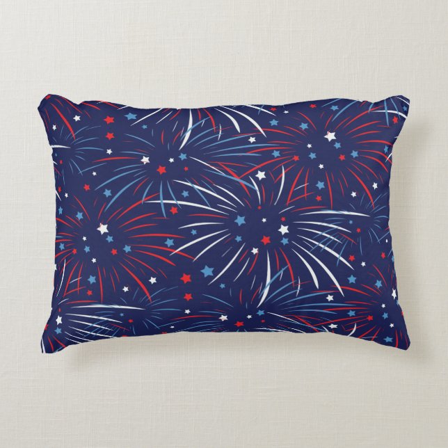 Almofada Decorativa Stars Red White Blue Fireworks (Frente)