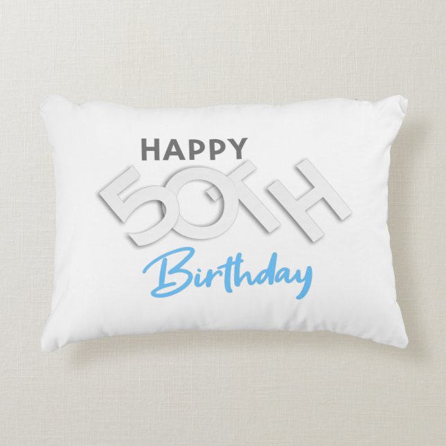 Almofada Decorativa Stylish Happy 50th Birthday Typography (Frente)