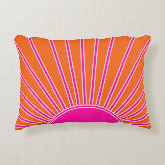 Almofada Decorativa Sun Sunrise Laranja E Pré-Disquete Rosa Quente (Frente)