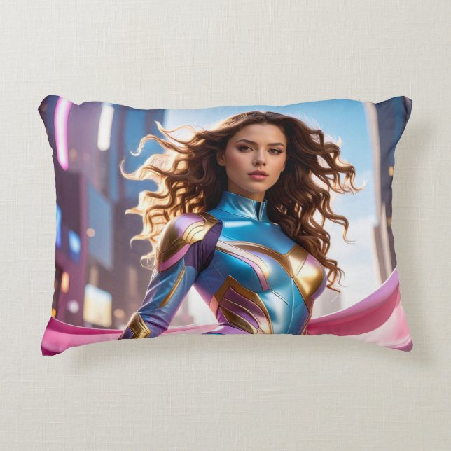 ALMOFADA DECORATIVA SUPER-HEROÍNA - FANTASIA CIENTÍFICA (Frente)