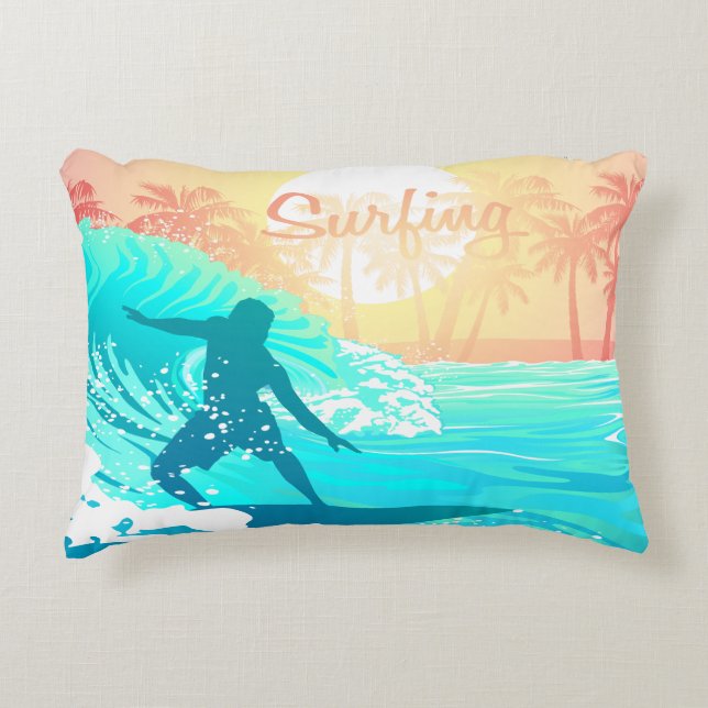 Almofada Decorativa Surfista do nascer do sol (Frente)