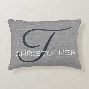 Almofada Decorativa T Nome Personalizado Inicial Preto Branco Cinza
