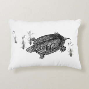 Almofada Decorativa Tartaruga Aquática Branca e Preta
