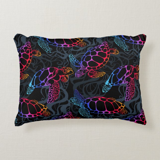 Almofada Decorativa Tartaruga Psicodélica do Mar Boho (Frente)