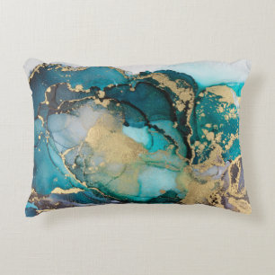 Almofada Decorativa Teal Black Gold Alcohol Ink Fluid Artabstract,art,