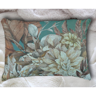 Almofada Decorativa Teal Boho Botânico em Vintage Distress