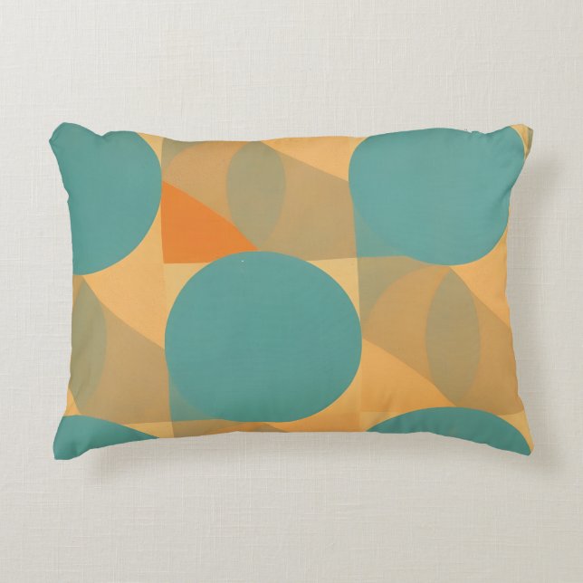 Almofada Decorativa Teal, Tan, and Orange in Retro Look Pattern (Frente)
