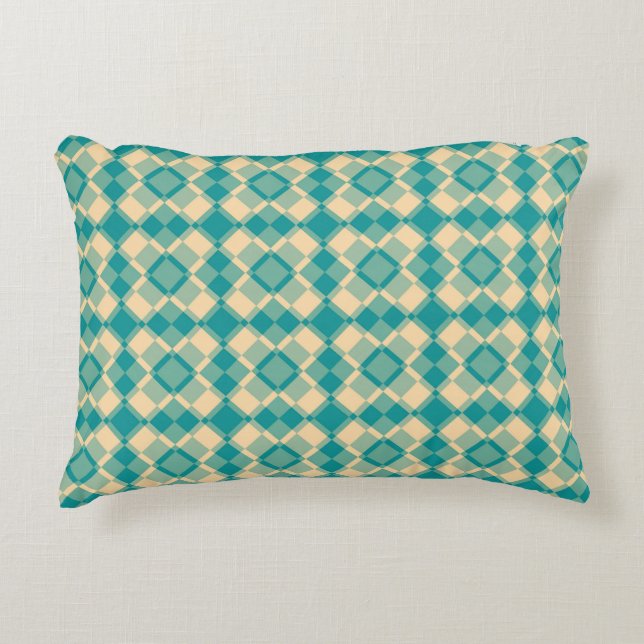 Almofada Decorativa Teal Yellow Checker Argyle Pattern (Frente)