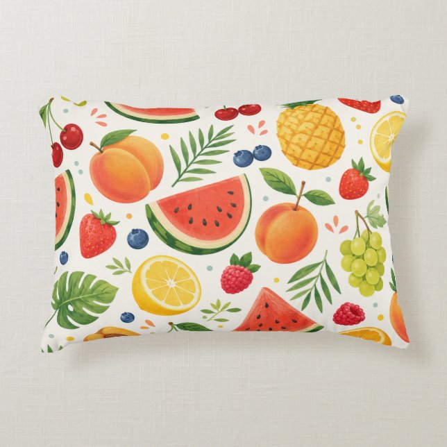 Almofada Decorativa Tecido de Padrão de Frutas de Verão | Melancia Tro (Frente)