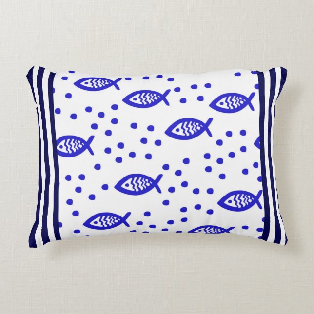 Almofada Decorativa Tema Marinho Elementos Náuticos Estirpes De Peixes (Frente)