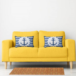 Almofada Decorativa Tema Náutico Azul Branco Âncora Listra Marinha 