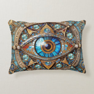 Almofada Decorativa Terceiro Olho - Turquesa Blue Dourado Mandala