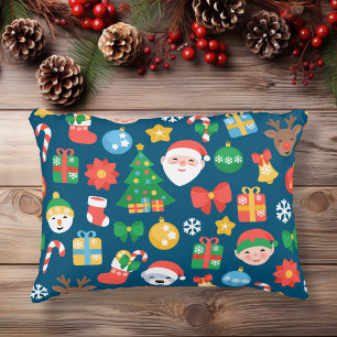Almofada Decorativa Teste padrão alegre do Natal no azul