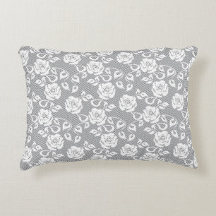 Almofada Decorativa Teste padrão branco do laço no fundo cinzento