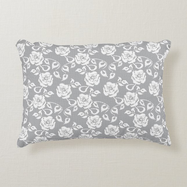 Almofada Decorativa Teste padrão branco do laço no fundo cinzento (Frente)