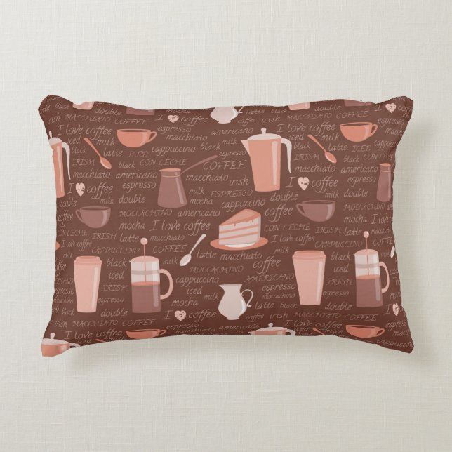 Almofada Decorativa Teste padrão com elementos relacionados do café (Frente)