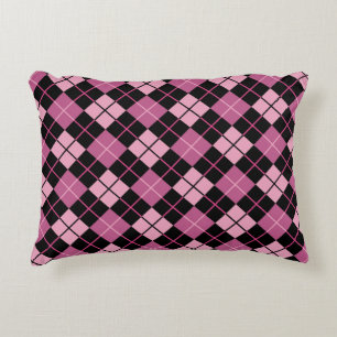 Almofada Decorativa Teste padrão de Argyle no preto e no rosa