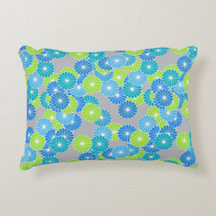 Almofada Decorativa Teste padrão de flor do art deco - azul e verde