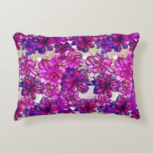 Almofada Decorativa Teste padrão de flores abstrato do rosa e do roxo