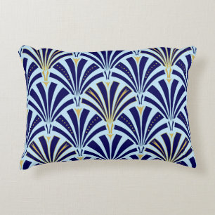 Almofada Decorativa Teste padrão do fã do art deco - cobalto e