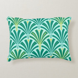 Almofada Decorativa Teste padrão do fã do art deco - turquesa no aqu