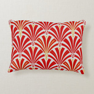 Almofada Decorativa Teste padrão do fã do art deco - vermelho em