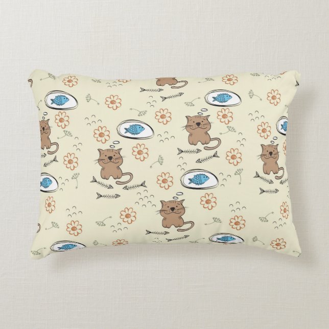 Almofada Decorativa teste padrão do gato e dos peixes (Frente)