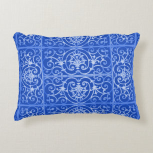 Almofada Decorativa Teste padrão do scrollwork dos azuis marinhos