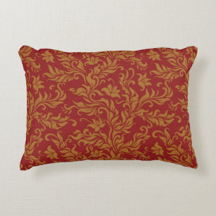 Almofada Decorativa Teste padrão floral vermelho e Dourado