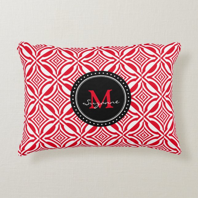 Almofada Decorativa Teste padrão invertido geométrico branco vermelho (Frente)
