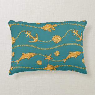 Almofada Decorativa Teste padrão náutico Dourado
