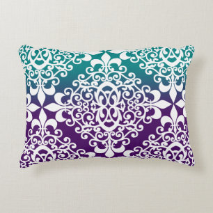 Almofada Decorativa Teste padrão roxo e branco da cerceta elegante