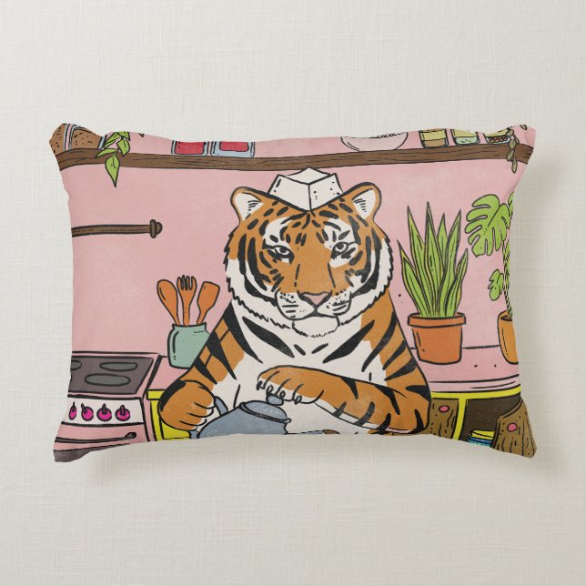 Almofada Decorativa Tigre Fazendo Chá (Frente)