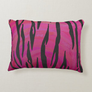 Almofada Decorativa Tigre, rosa quente e Impressão preto