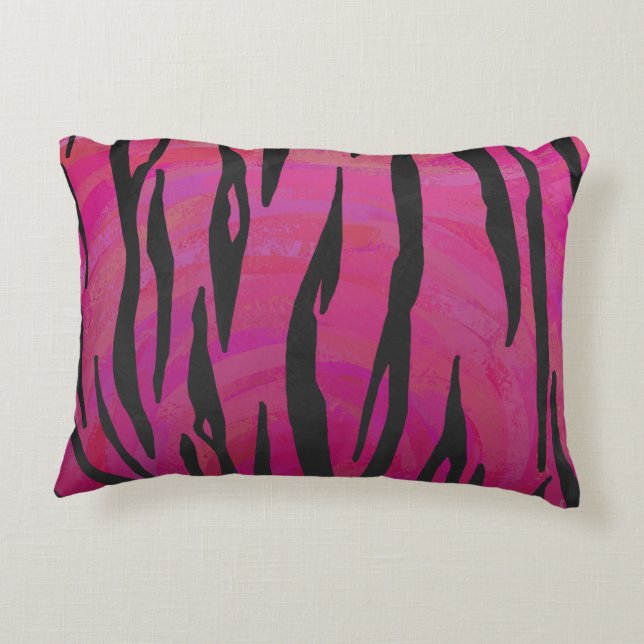 Almofada Decorativa Tigre, rosa quente e Impressão preto (Verso)