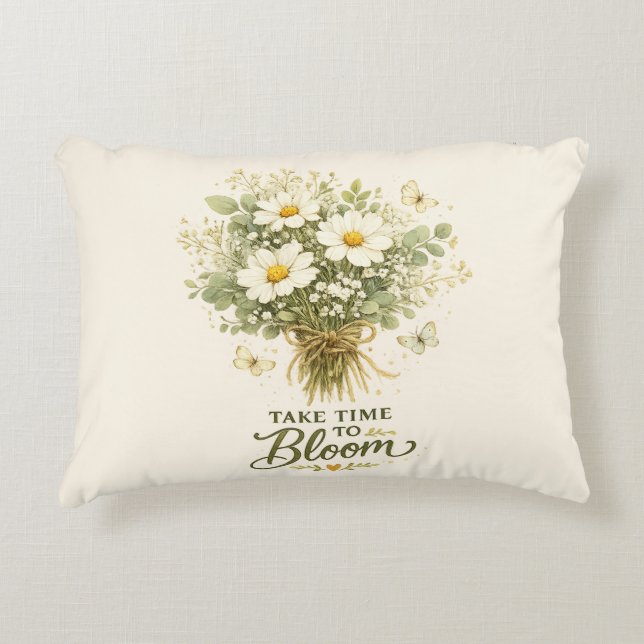 Almofada Decorativa Tire Tempo para Florescer | Design de Buquê (Frente)