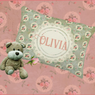 Almofada Decorativa Toalha de Rosa Personalizada Vintage Verde Damasco