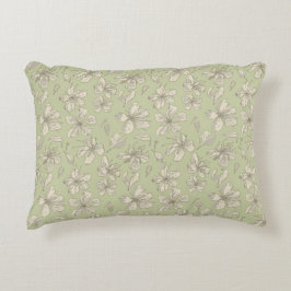 Almofada Decorativa Tosse Blossoms em Olive Green - padrão sem costura