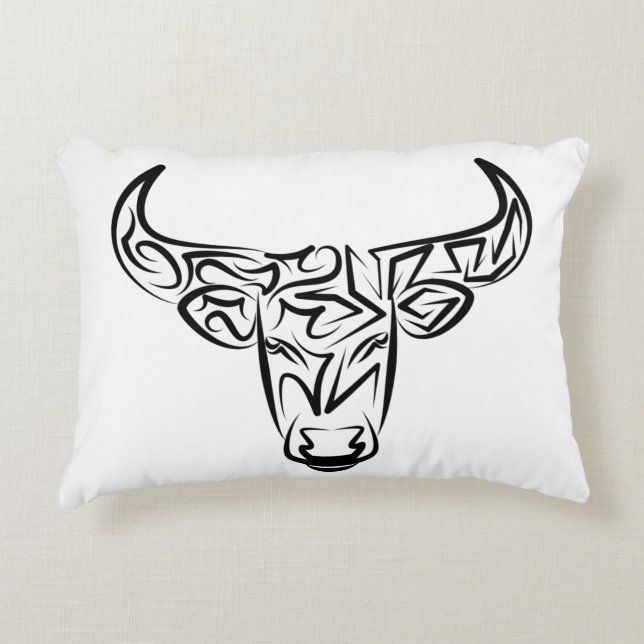 Almofada Decorativa Touro Tribal Negro e Branco / Ox (Frente)