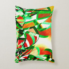 Almofada Decorativa Traços verdes, garoa sobre fundo de coral laranja