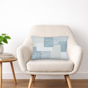 Almofada Decorativa Travesseira de Acabamento Botânico Branco Azul Emp
