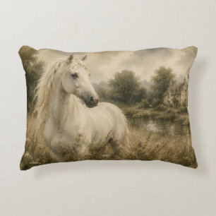 Almofada Decorativa Travesseira de Casa de Campo Vintage Cavalo Branco