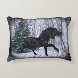 Almofada Decorativa Travesseiro Cavalo Friesian Winter Wonderland 2