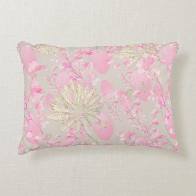 Almofada Decorativa Travesseiro com Acento Dourado e Rosa Floral (Frente)