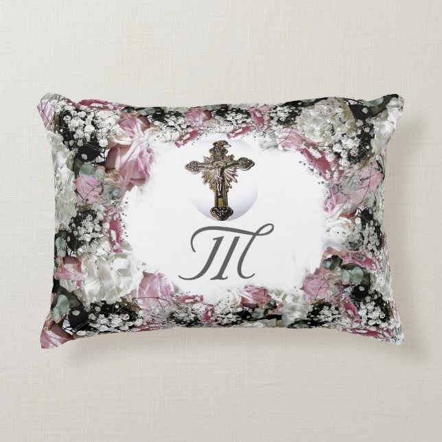 Almofada Decorativa Travesseiro com Floral e Inicial Monogramada (Frente)