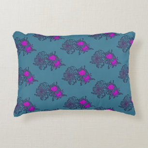 Almofada Decorativa Travesseiro com padrão floral em azul-petróleo e a