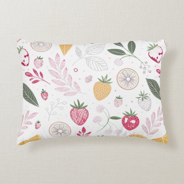 Almofada Decorativa Travesseiro de Acabamento Botânico de Morango e Cí (Frente)