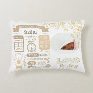 Almofada Decorativa Travesseiro de Acabamento com Estatísticas de Bebê